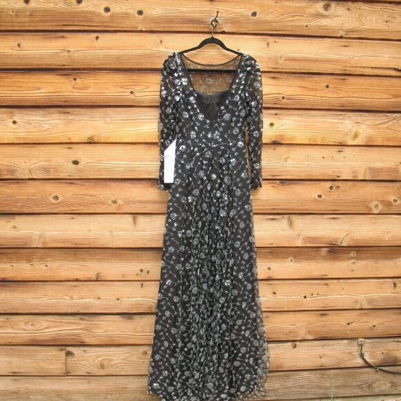 NWT Mac Duggal 12360 Illusion Long Sleeve A Line Gown Black 2 - Picture 10 of 16